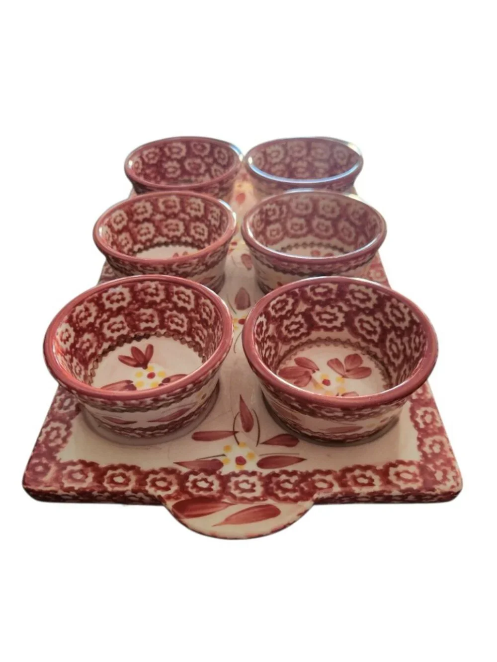 Temp-tations By Tara Old World Red 4oz Ramekins Set w/tray 7 Pieces EUC
